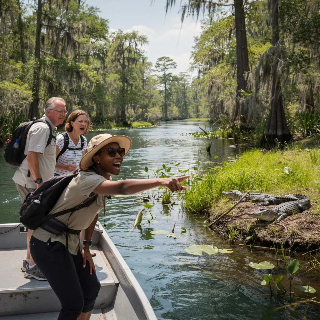 Река Миссисипи на закате, отражающая яркие цвета неба.