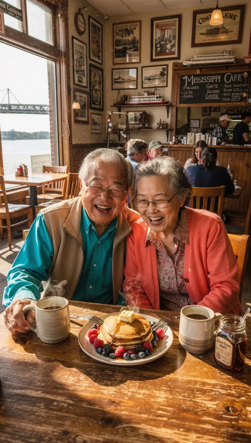 Традиционные домики дельты, отражающиеся в воде реки Миссисипи.