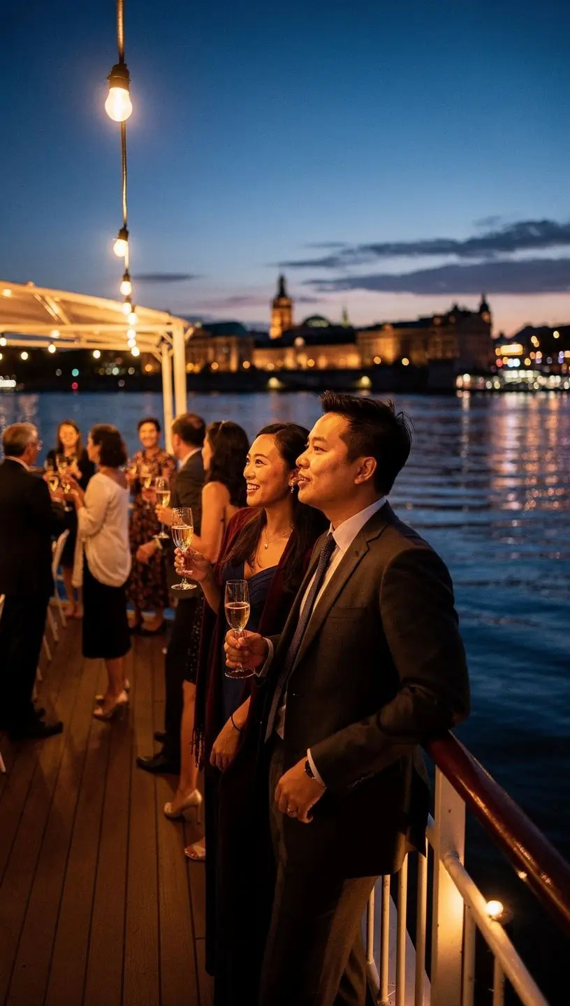 Группа туристов, наслаждающихся круизом на пароходе по реке.